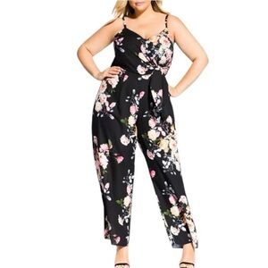 City Chic Tuscan Rose Sleeveless Tie-Front Jumpsuit Size Extra Extra Large (24W)